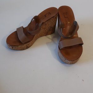 Womens K. Jacques St. Tropez Tan Leather Espadrille Wedge Sandals 38 EU/US 8 *